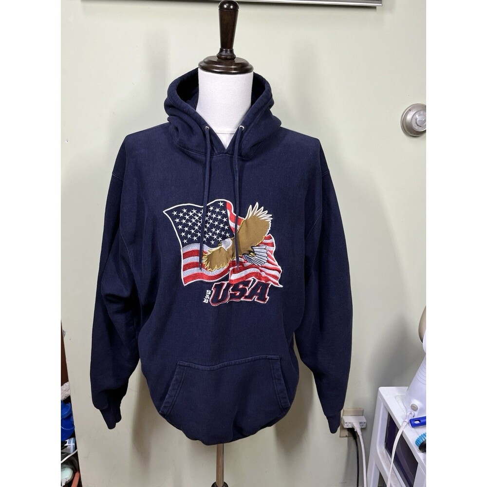 Vintage Steve And Barry's Hooded Sweatshirt Mens Sz XL American Flag Bald Eagle